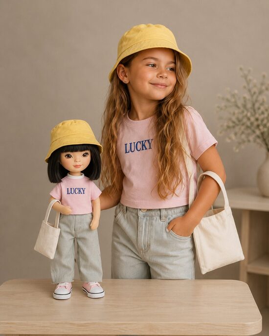 Mīkstā lelle Lilu platās džinsās ar aksesuāriem 35 cm bērniem